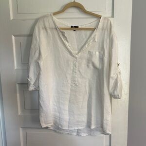 JM Collection Women's White V-Neck Linen Blouse